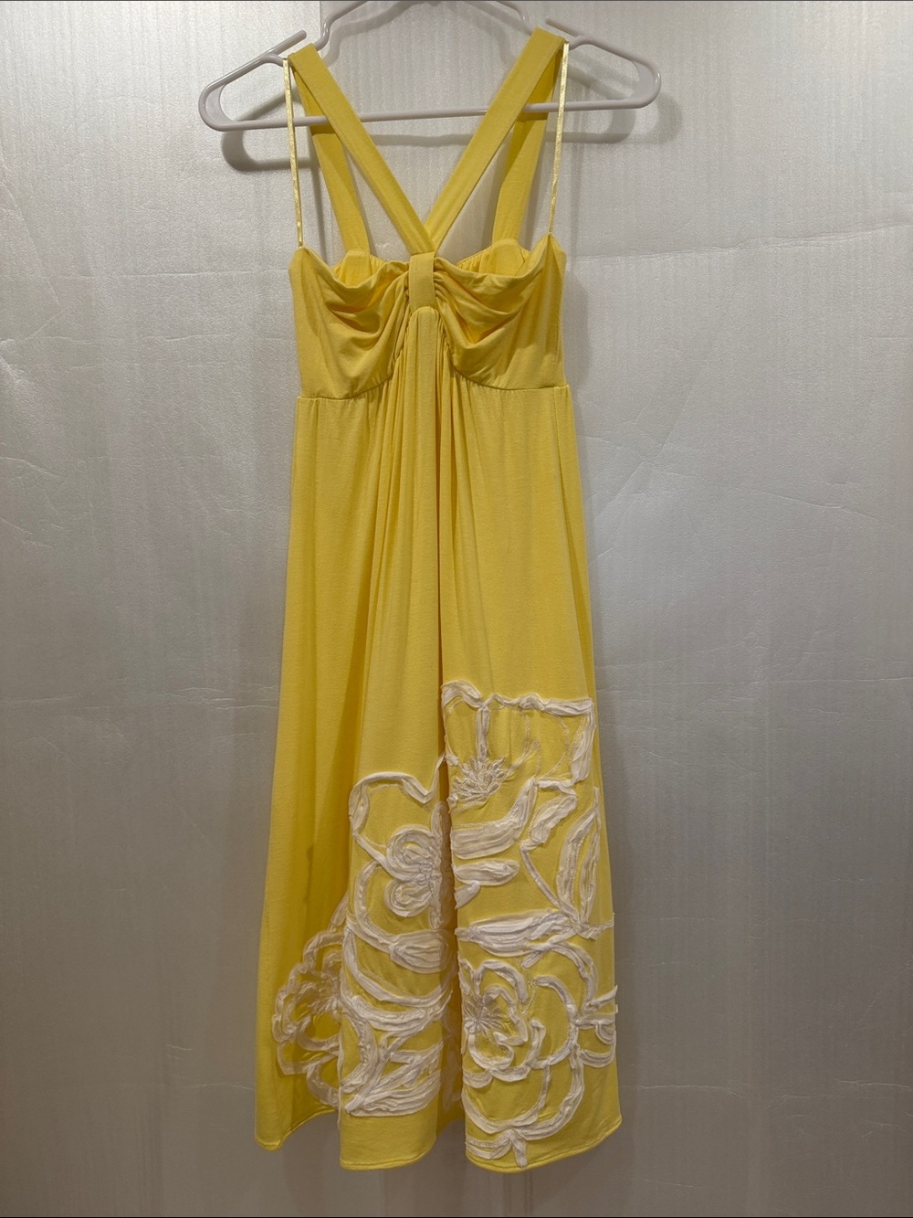 Sweetees Yellow Midi Dress with White Floral Appliqué